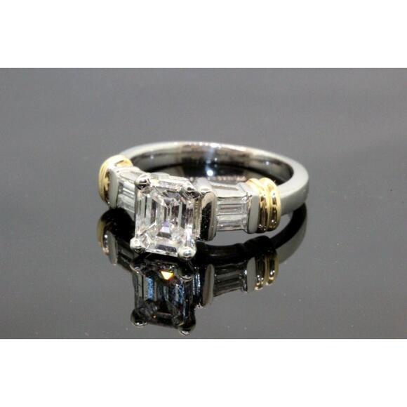 Estate Platinum Emerald Diamond Engagement Ring 1.25 TCW Dis - Picture 4 of 6